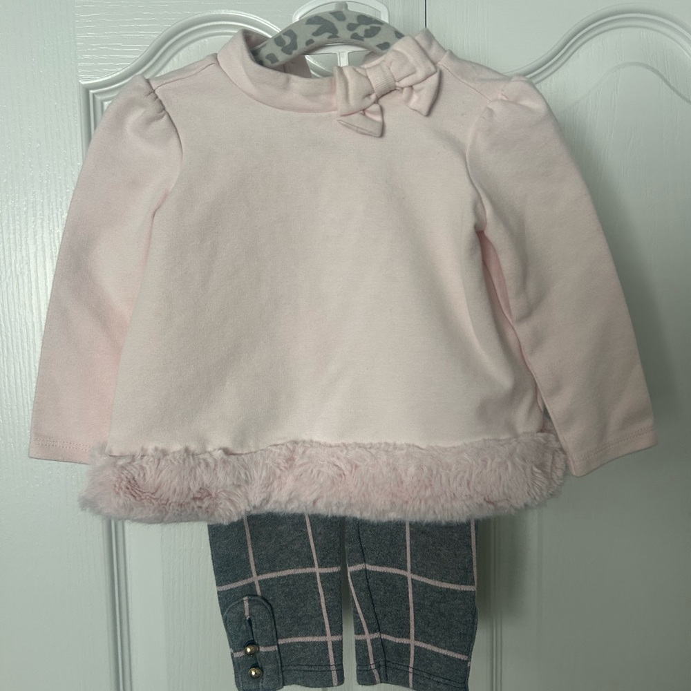 Janie and Jack Gray Plaid Pants with Pink Accents